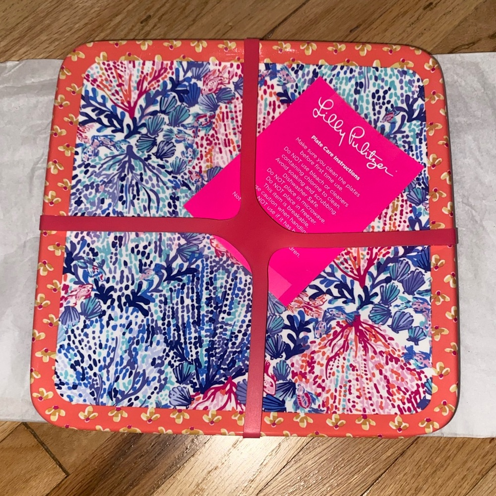 NEW 4 LILLY PULITZER MELAMINE PLATES 8.5" SWAY WITH ME Boatylicious NAUTICAL